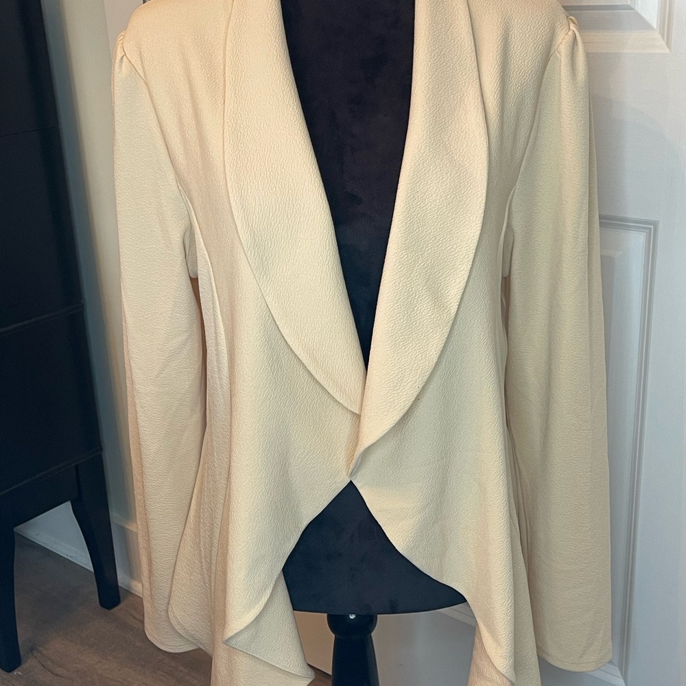 Elegant Cream Blazer with Asymmetrical Waterfall Design